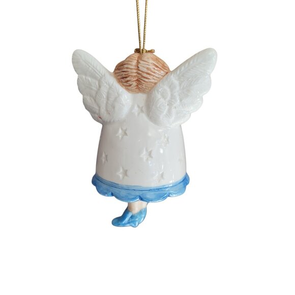 Vtg Ceramic Angel Bell Christmas Ornament 4.5" Figurine Brown Pigtails Taiwan - Picture 6 of 8